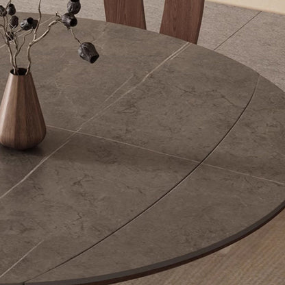 Traditional Vintage Sintered Stone Round Dining Table With Extendable Foldable For 12 Seats