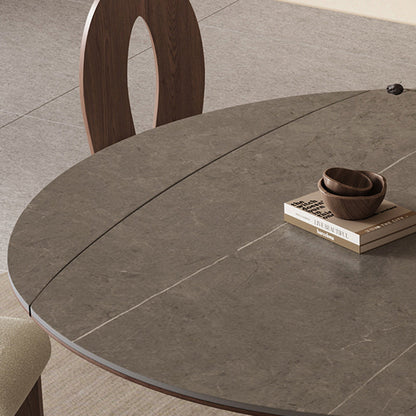 Traditional Vintage Sintered Stone Round Dining Table With Extendable Foldable For 12 Seats