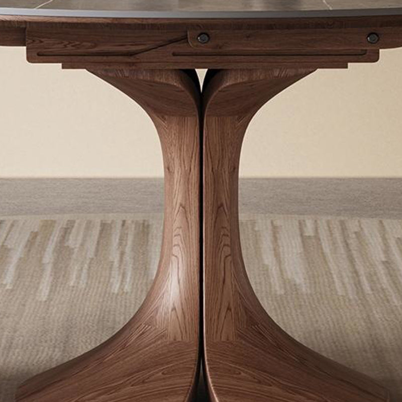 Traditional Vintage Sintered Stone Round Dining Table With Extendable Foldable For 12 Seats
