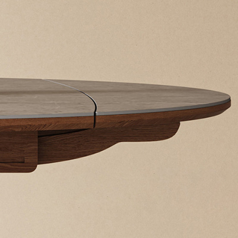 Traditional Vintage Sintered Stone Round Dining Table With Extendable Foldable For 12 Seats