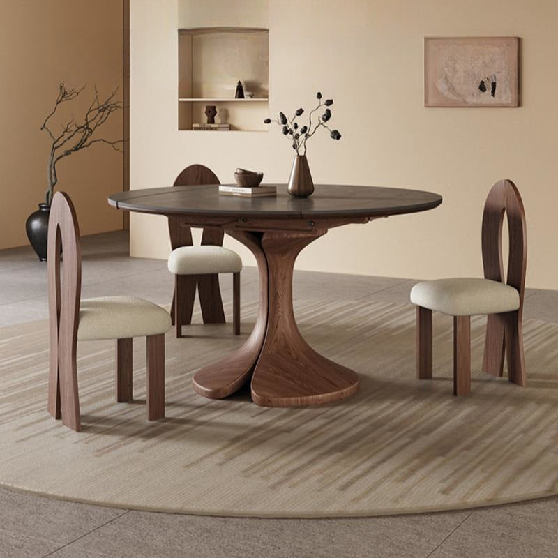 Traditional Vintage Sintered Stone Round Dining Table With Extendable Foldable For 12 Seats
