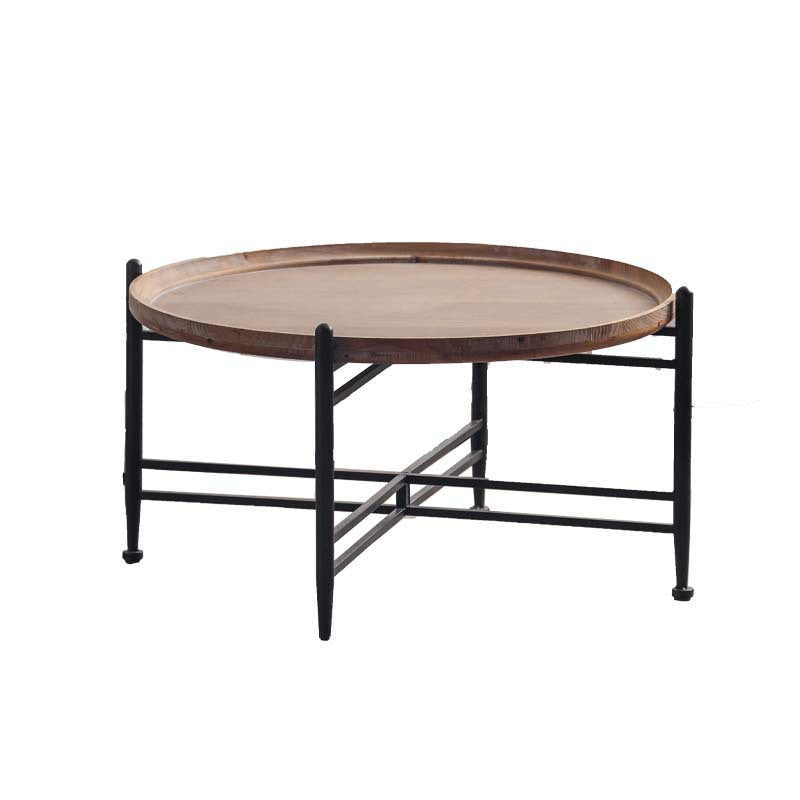 Modern Minimalist Fir Wood Round Coffee Table With Iron Frame 1 Tier For Living Room And Bedroom