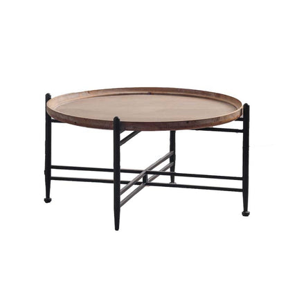 Modern Minimalist Fir Wood Round Coffee Table With Iron Frame 1 Tier For Living Room And Bedroom