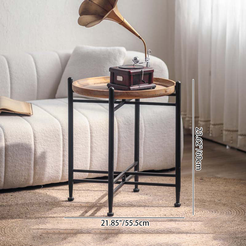 Modern Minimalist Fir Wood Round Coffee Table With Iron Frame 1 Tier For Living Room And Bedroom