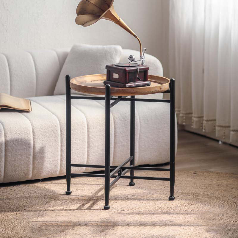 Modern Minimalist Fir Wood Round Coffee Table With Iron Frame 1 Tier For Living Room And Bedroom