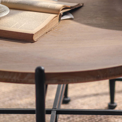 Modern Minimalist Fir Wood Round Coffee Table With Iron Frame 1 Tier For Living Room And Bedroom
