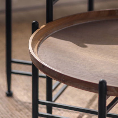 Modern Minimalist Fir Wood Round Coffee Table With Iron Frame 1 Tier For Living Room And Bedroom