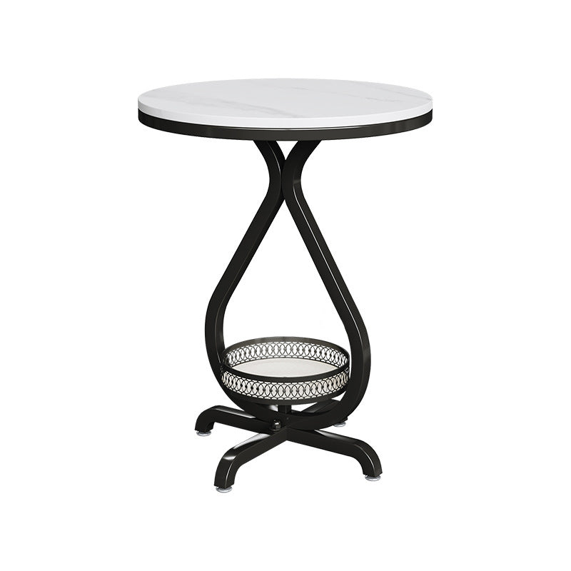 Modern Minimalist Sintered Stone Round Side Table With 2-Tier Storage For Living Room & Bedroom