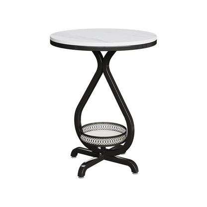 Modern Minimalist Sintered Stone Round Side Table With 2-Tier Storage For Living Room & Bedroom