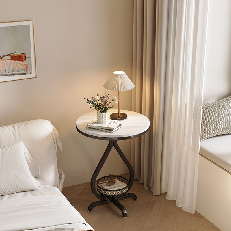 Modern Minimalist Sintered Stone Round Side Table With 2-Tier Storage For Living Room & Bedroom