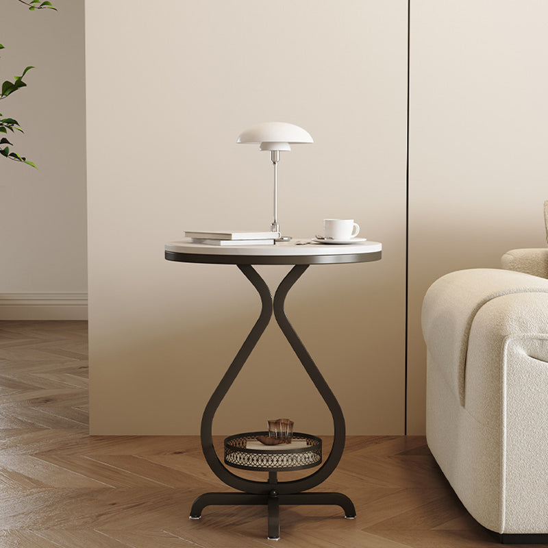 Modern Minimalist Sintered Stone Round Side Table With 2-Tier Storage For Living Room & Bedroom