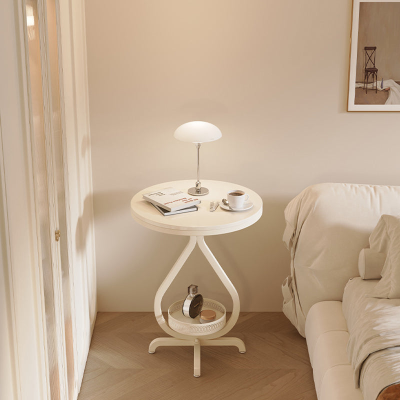 Modern Minimalist Sintered Stone Round Side Table With 2-Tier Storage For Living Room & Bedroom