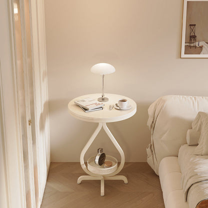 Modern Minimalist Sintered Stone Round Side Table With 2-Tier Storage For Living Room & Bedroom
