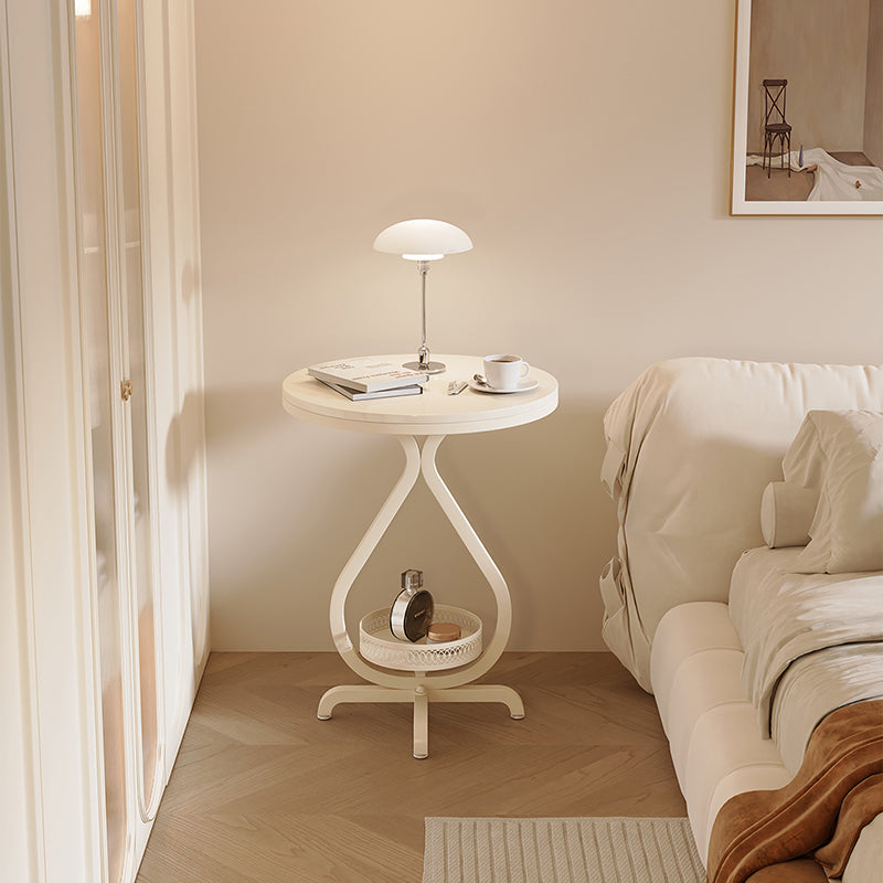 Modern Minimalist Sintered Stone Round Side Table With 2-Tier Storage For Living Room & Bedroom