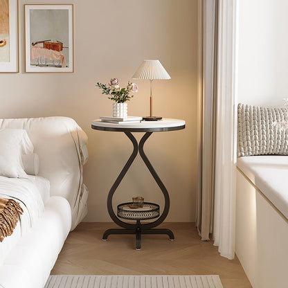 Modern Minimalist Sintered Stone Round Side Table With 2-Tier Storage For Living Room & Bedroom