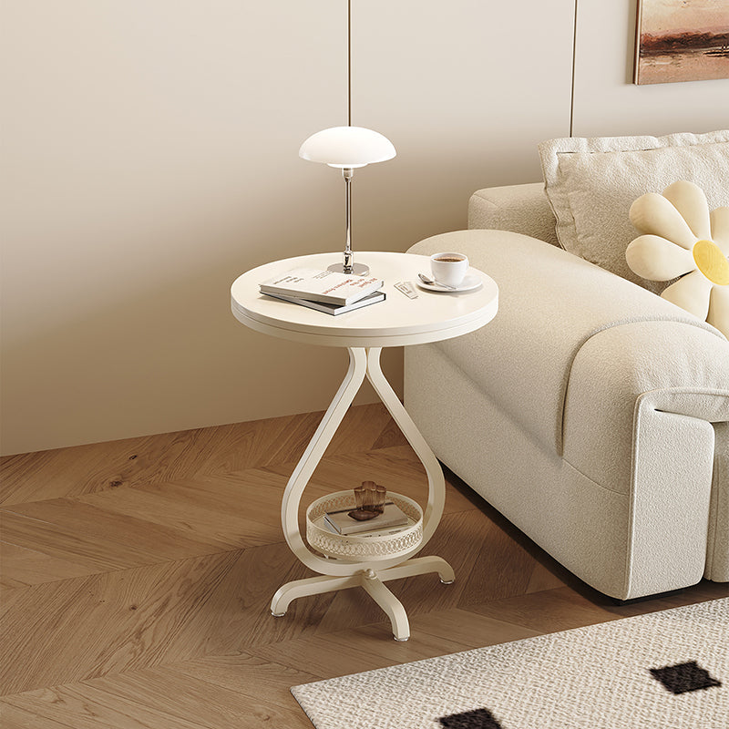 Modern Minimalist Sintered Stone Round Side Table With 2-Tier Storage For Living Room & Bedroom