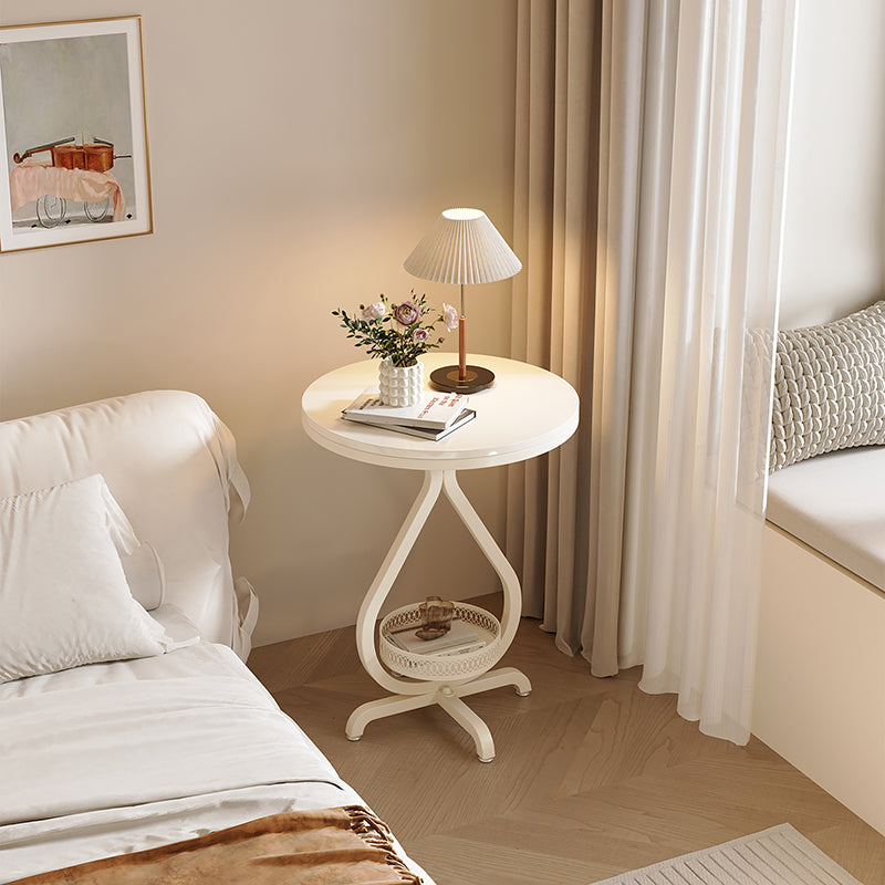 Modern Minimalist Sintered Stone Round Side Table With 2-Tier Storage For Living Room & Bedroom