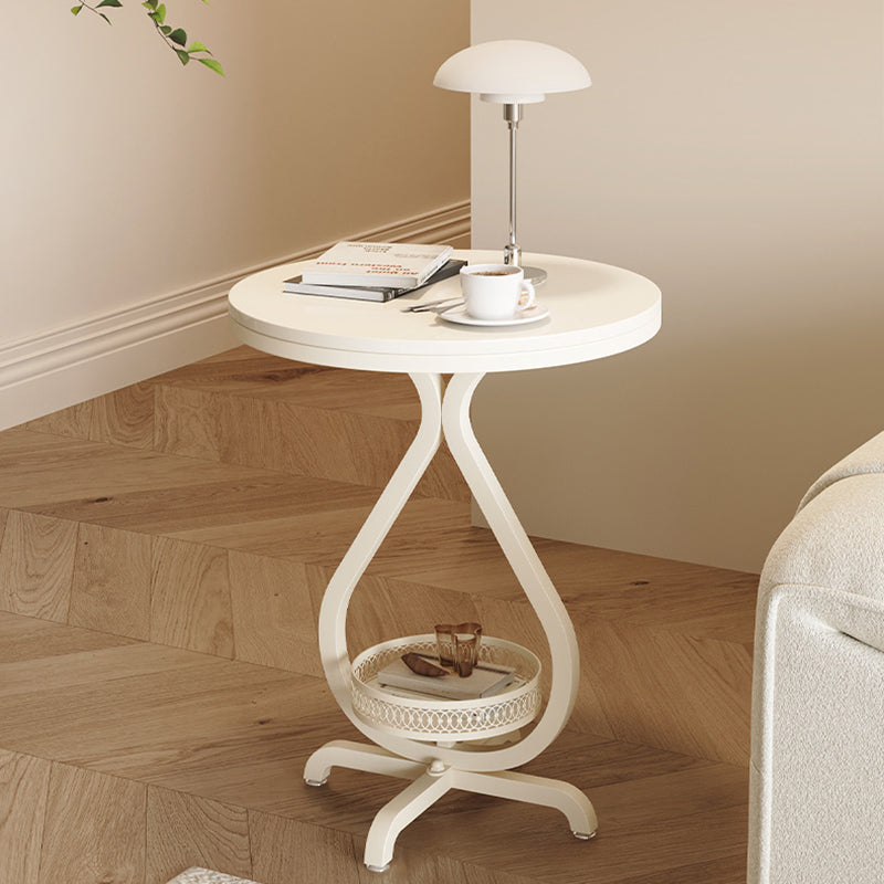 Modern Minimalist Sintered Stone Round Side Table With 2-Tier Storage For Living Room & Bedroom