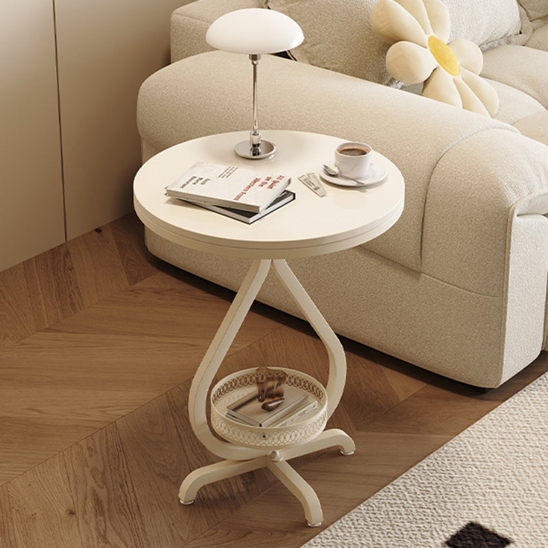 Modern Minimalist Sintered Stone Round Side Table With 2-Tier Storage For Living Room & Bedroom