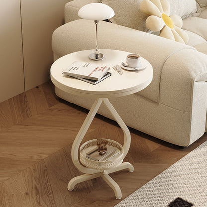 Modern Minimalist Sintered Stone Round Side Table With 2-Tier Storage For Living Room & Bedroom