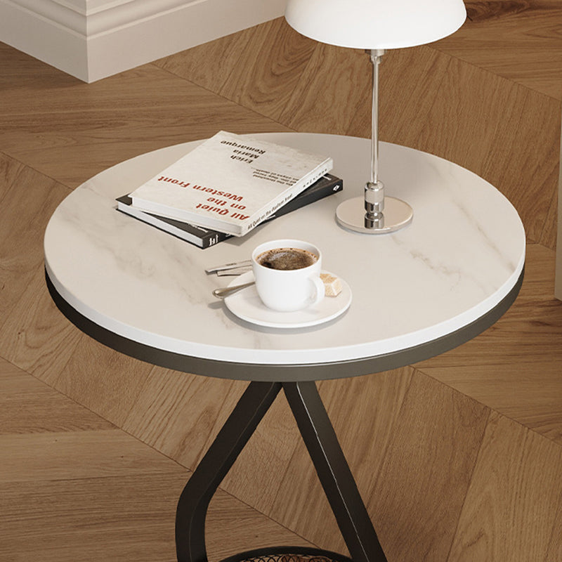 Modern Minimalist Sintered Stone Round Side Table With 2-Tier Storage For Living Room & Bedroom