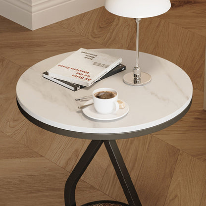 Modern Minimalist Sintered Stone Round Side Table With 2-Tier Storage For Living Room & Bedroom