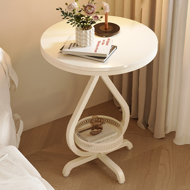Modern Minimalist Sintered Stone Round Side Table With 2-Tier Storage For Living Room & Bedroom