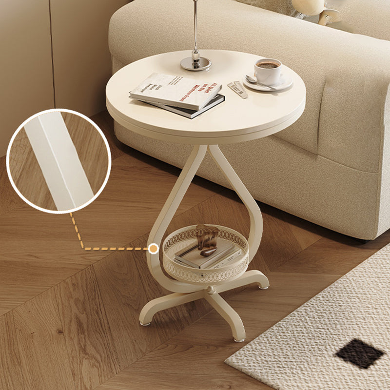 Modern Minimalist Sintered Stone Round Side Table With 2-Tier Storage For Living Room & Bedroom