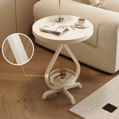 Modern Minimalist Sintered Stone Round Side Table With 2-Tier Storage For Living Room & Bedroom