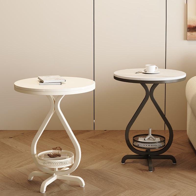 Modern Minimalist Sintered Stone Round Side Table With 2-Tier Storage For Living Room & Bedroom