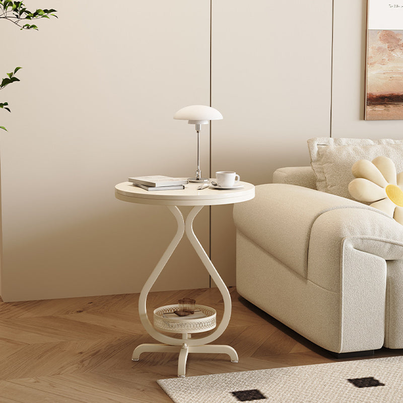 Modern Minimalist Sintered Stone Round Side Table With 2-Tier Storage For Living Room & Bedroom