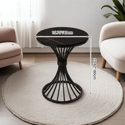 Modern Minimalist Sintered Stone Round Side Table Carbon Steel Base 1-Tier For Living Room & Bedroom