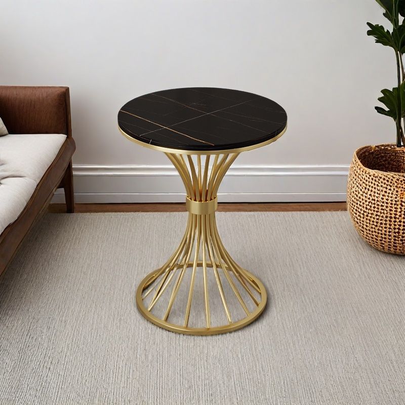 Modern Minimalist Sintered Stone Round Side Table Carbon Steel Base 1-Tier For Living Room & Bedroom