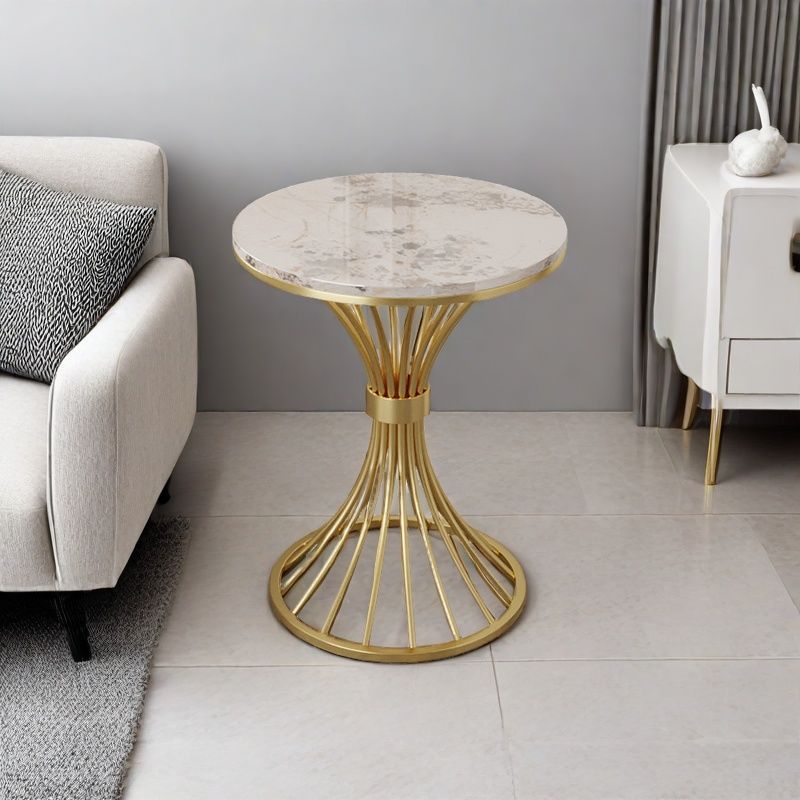 Modern Minimalist Sintered Stone Round Side Table Carbon Steel Base 1-Tier For Living Room & Bedroom