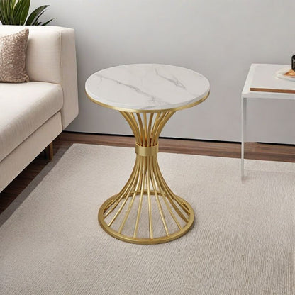 Modern Minimalist Sintered Stone Round Side Table Carbon Steel Base 1-Tier For Living Room & Bedroom