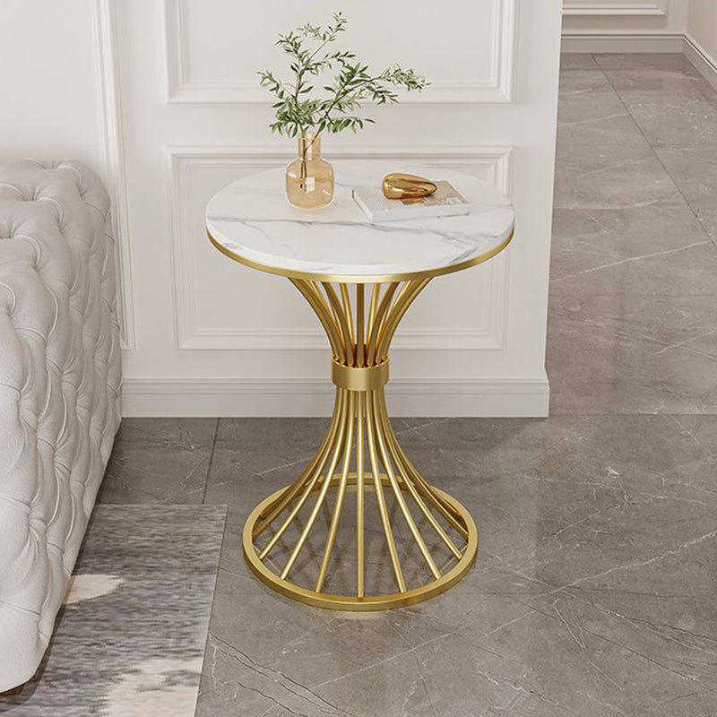 Modern Minimalist Sintered Stone Round Side Table Carbon Steel Base 1-Tier For Living Room & Bedroom