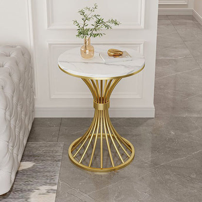 Modern Minimalist Sintered Stone Round Side Table Carbon Steel Base 1-Tier For Living Room & Bedroom