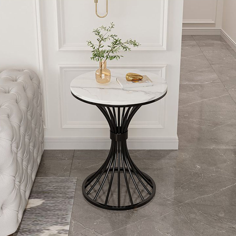 Modern Minimalist Sintered Stone Round Side Table Carbon Steel Base 1-Tier For Living Room & Bedroom