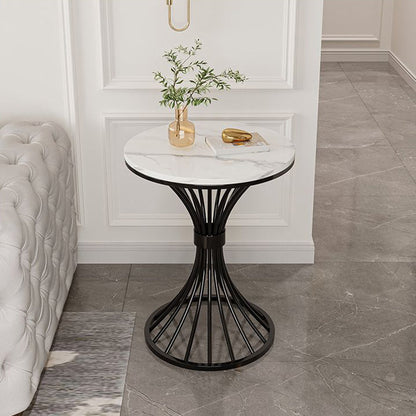 Modern Minimalist Sintered Stone Round Side Table Carbon Steel Base 1-Tier For Living Room & Bedroom