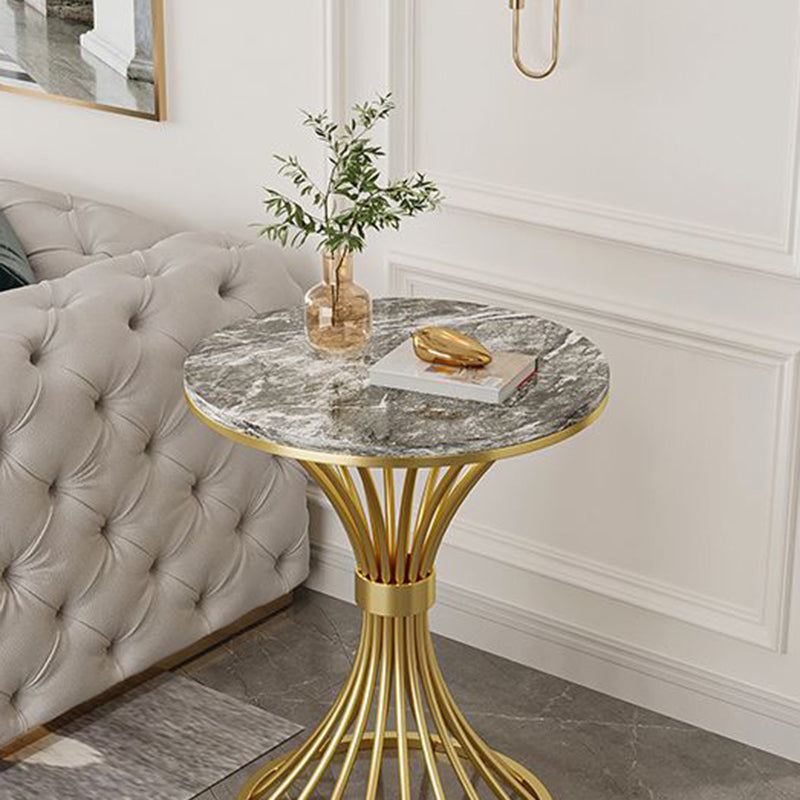 Modern Minimalist Sintered Stone Round Side Table Carbon Steel Base 1-Tier For Living Room & Bedroom