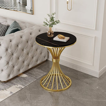 Modern Minimalist Sintered Stone Round Side Table Carbon Steel Base 1-Tier For Living Room & Bedroom