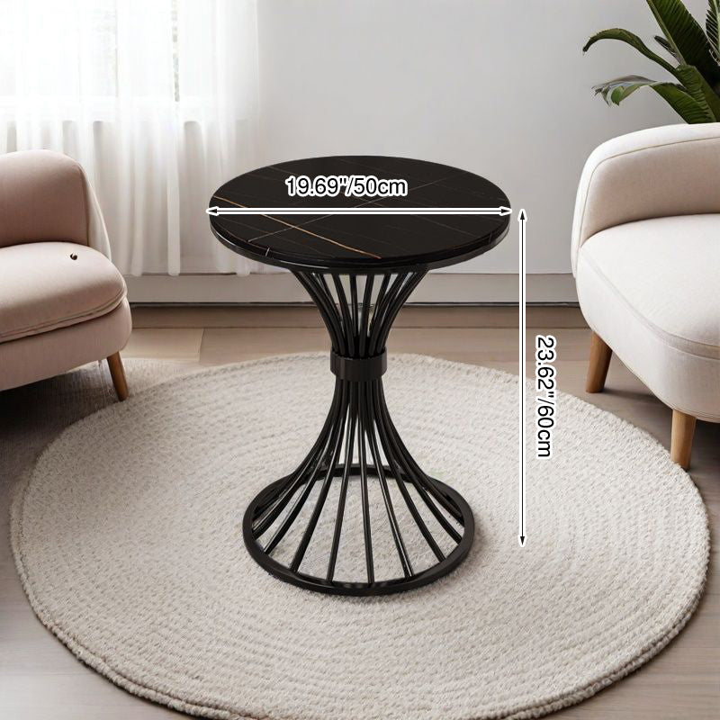 Modern Minimalist Sintered Stone Round Side Table Carbon Steel Base 1-Tier For Living Room & Bedroom