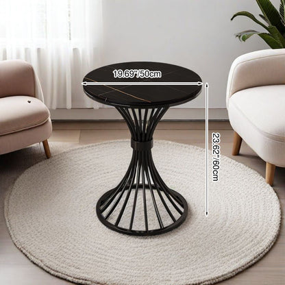 Modern Minimalist Sintered Stone Round Side Table Carbon Steel Base 1-Tier For Living Room & Bedroom