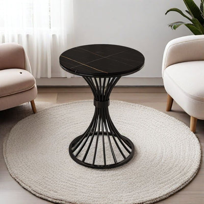 Modern Minimalist Sintered Stone Round Side Table Carbon Steel Base 1-Tier For Living Room & Bedroom