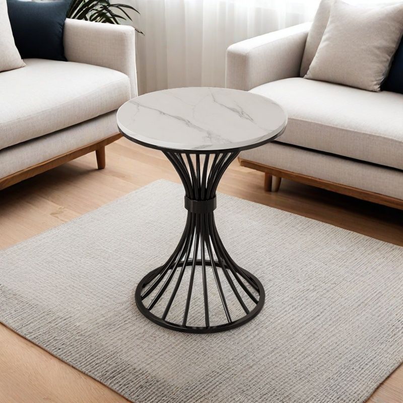 Modern Minimalist Sintered Stone Round Side Table Carbon Steel Base 1-Tier For Living Room & Bedroom