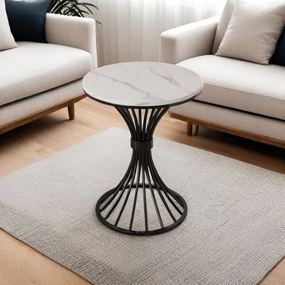 Modern Minimalist Sintered Stone Round Side Table Carbon Steel Base 1-Tier For Living Room & Bedroom