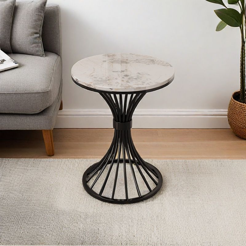 Modern Minimalist Sintered Stone Round Side Table Carbon Steel Base 1-Tier For Living Room & Bedroom