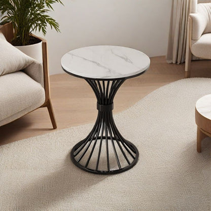 Modern Minimalist Sintered Stone Round Side Table Carbon Steel Base 1-Tier For Living Room & Bedroom