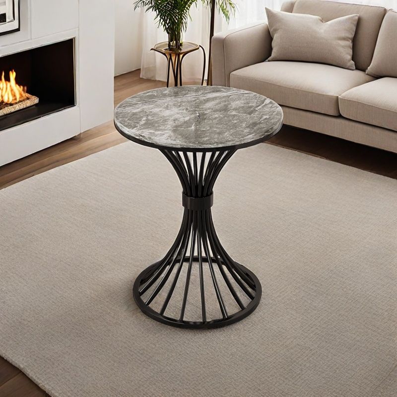 Modern Minimalist Sintered Stone Round Side Table Carbon Steel Base 1-Tier For Living Room & Bedroom