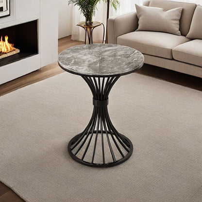 Modern Minimalist Sintered Stone Round Side Table Carbon Steel Base 1-Tier For Living Room & Bedroom